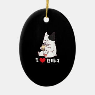 french bulldog i love boba bubble milk tea gift ceramic tree decoration