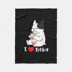 french bulldog i love boba bubble milk tea gift fleece blanket