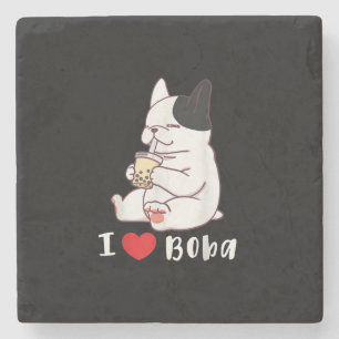 french bulldog i love boba bubble milk tea gift stone coaster