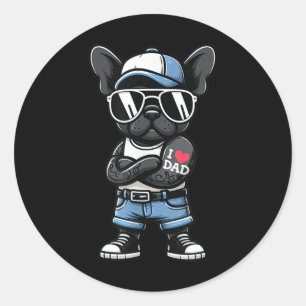 French Bulldog I Love Dad Funny Dog Tattoo Classic Round Sticker