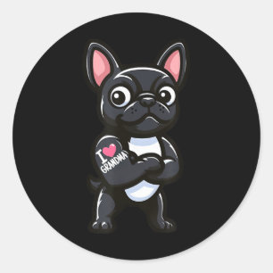 French Bulldog I Love Grandma Funny Dog Tattoo  Classic Round Sticker