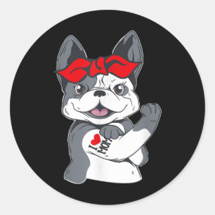 French Bulldog I Love Mum Tattoo Classic Round Sticker