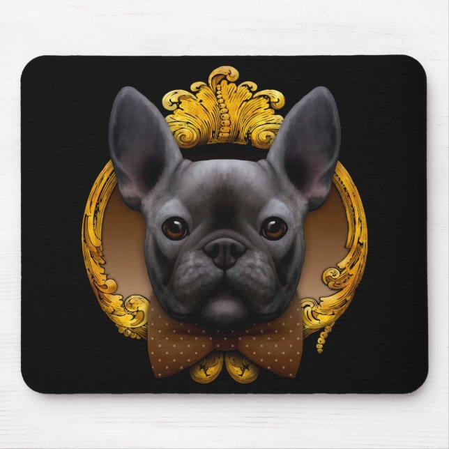 French bulldog illustration, blue mouse pad (Front)