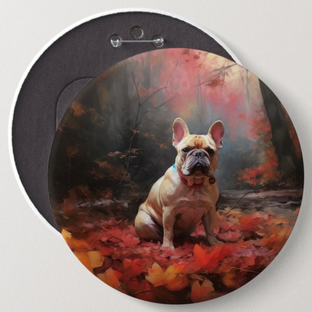 French Bulldog  in Autumn Leaves Fall Inspire  6 Cm Round Badge (Front & Back)