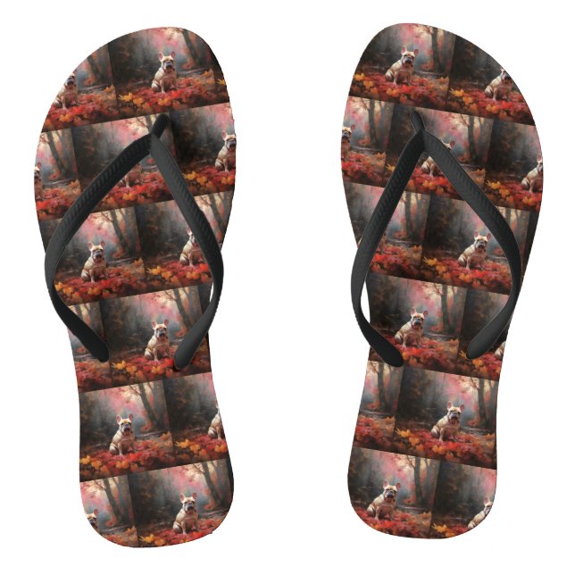 French Bulldog  in Autumn Leaves Fall Inspire  Jandals (Footbed)