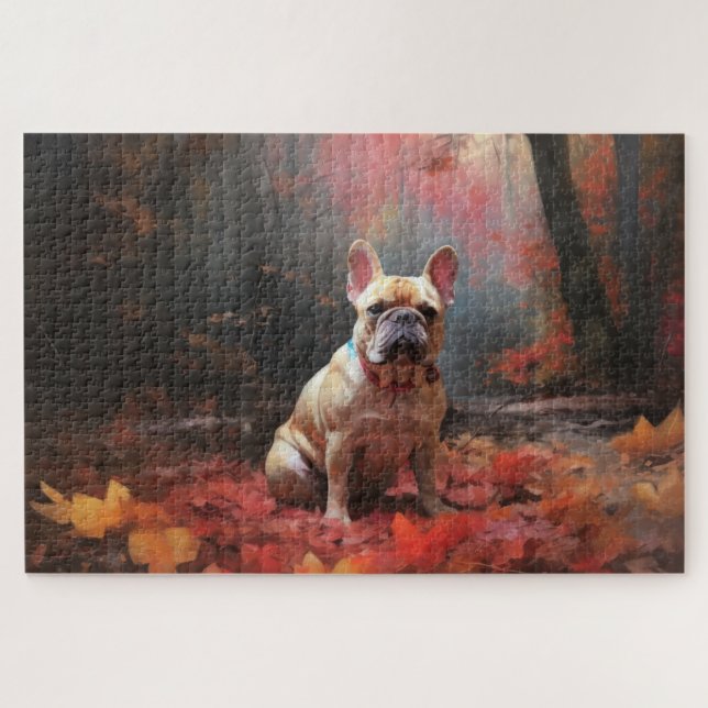 French Bulldog  in Autumn Leaves Fall Inspire  Jigsaw Puzzle (Horizontal)