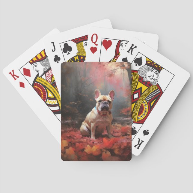 French Bulldog  in Autumn Leaves Fall Inspire  Playing Cards (Back)