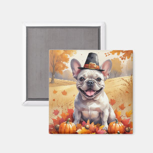 French Bulldog In Autumn Leaves Thanksgiving Art Magnet