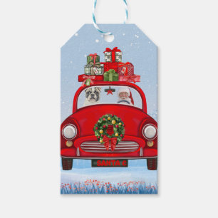 French Bulldog In Car With Santa Claus Gift Tags