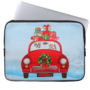 French Bulldog In Car With Santa Claus Laptop Sleeve