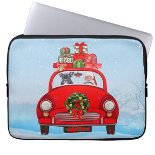 French Bulldog In Car With Santa Claus Laptop Sleeve