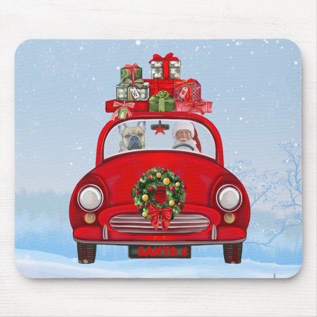 French Bulldog In Car With Santa Claus  Mouse Pad (Front)