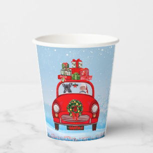 French Bulldog In Car With Santa Claus  Paper Cups