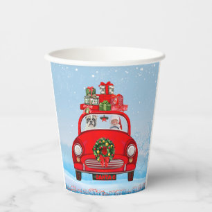 French Bulldog In Car With Santa Claus  Paper Cups