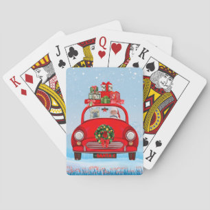 French Bulldog In Car With Santa Claus Playing Cards