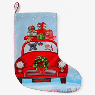 French Bulldog In Car With Santa Claus Small Christmas Stocking
