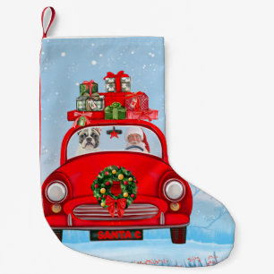 French Bulldog In Car With Santa Claus  Small Christmas Stocking