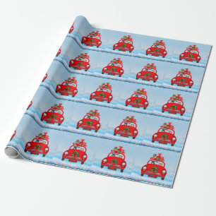 French Bulldog In Car With Santa Claus Wrapping Paper