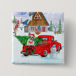 French Bulldog In Christmas Delivery Truck Snow 15 Cm Square Badge