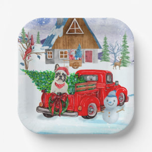 French Bulldog In Christmas Delivery Truck Snow Paper Plate