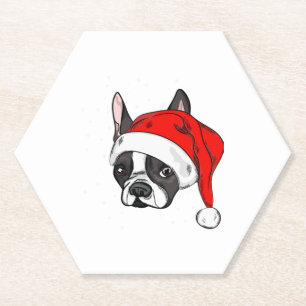 French bulldog in christmas hat paper coaster