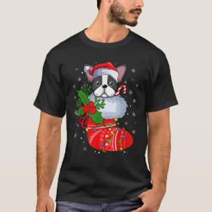 French Bulldog In Christmas Socks Lights Xmas T-Shirt