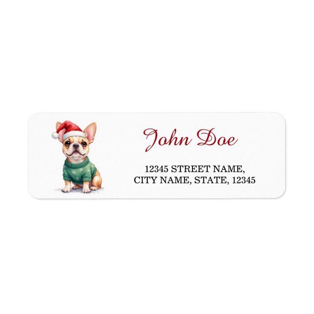 French Bulldog in Christmas Sweater Return Address (Front)