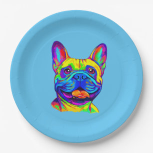 French Bulldog in Colour Paper Plate