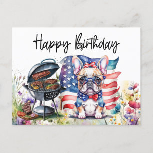 French Bulldog in Flower Field Birthday Postcard