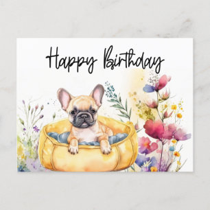 French Bulldog in Flower Field Birthday Postcard