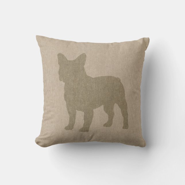 French Bulldog in Grey on Linen Look Cushion (Front)