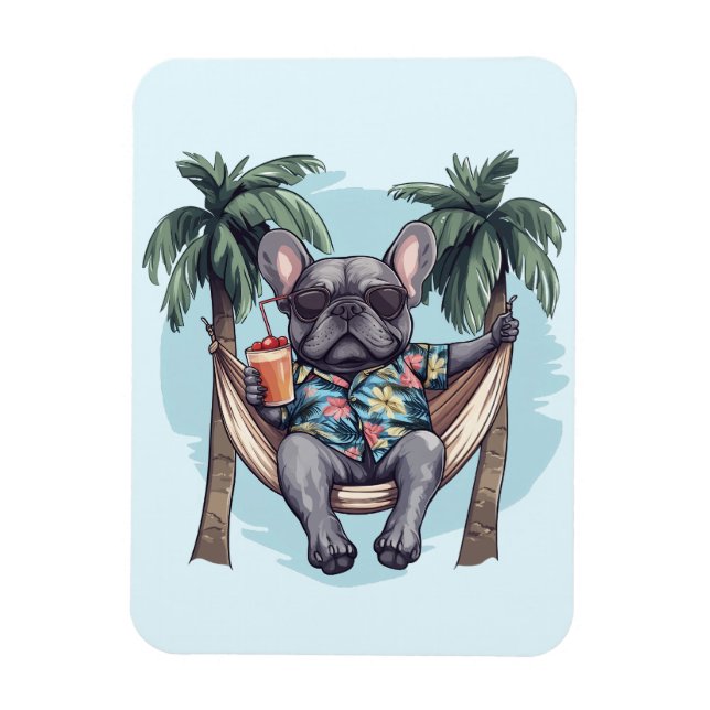 French Bulldog In Hawaiian Top Magnet (Vertical)