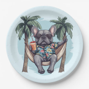 French Bulldog In Hawaiian Top Paper Plate