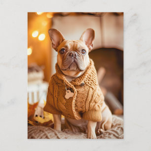 French Bulldog in Knitted Dog Attire Holiday Postcard
