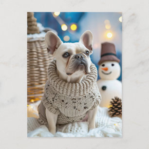 French Bulldog in Knitted Dog Attire Holiday Postcard