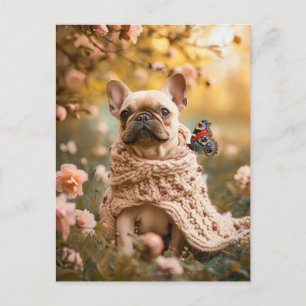 French Bulldog in Knitted Dog Attire Holiday Postcard