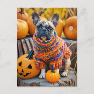 French Bulldog in Knitted Dog Attire Holiday Postcard