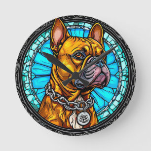 French Bulldog in Ornate Design Round Clock