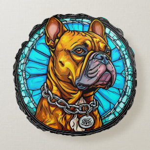 French Bulldog in Ornate Design Round Cushion