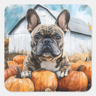 French Bulldog in Pumpkin Patch Square Sticker