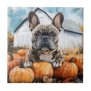 French Bulldog in Pumpkin Patch Tile