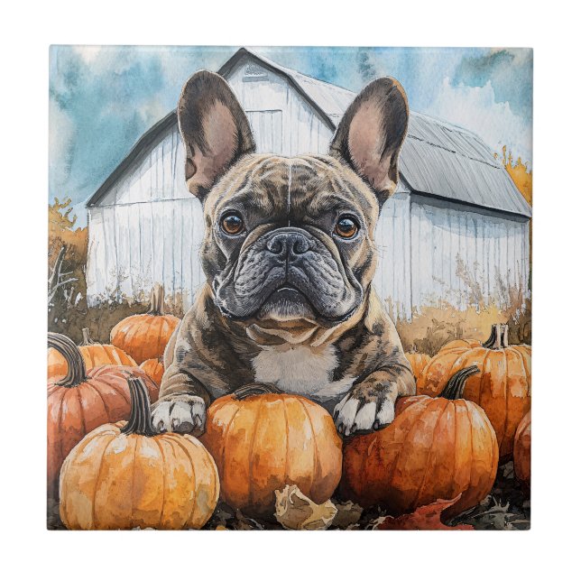 French Bulldog in Pumpkin Patch Tile (Front)