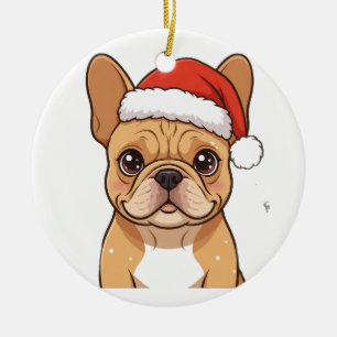 French Bulldog in Santa Hat Christmas Art Ceramic Tree Decoration