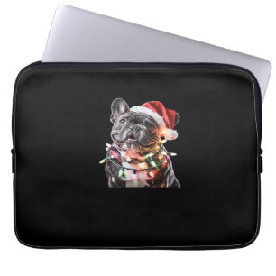 French Bulldog in Santa Hat Wrapped in Christmas L Laptop Sleeve