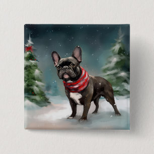 French Bulldog in Snow Christmas 15 Cm Square Badge