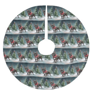 French Bulldog in Snow Christmas Brushed Polyester Tree Skirt