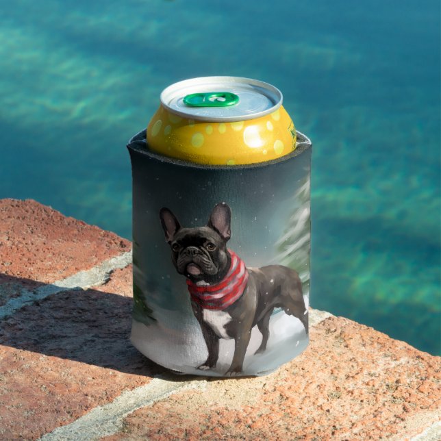 French Bulldog in Snow Christmas Can Cooler (In Situ Pool)