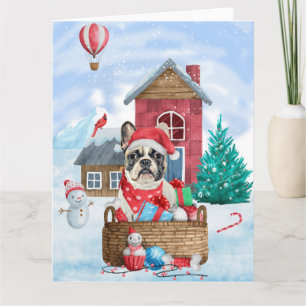 French Bulldog In snow Christmas Dog House  Card