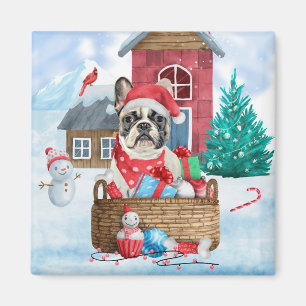 French Bulldog In snow Christmas Dog House Magnet