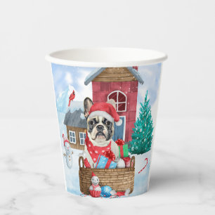 French Bulldog In snow Christmas Dog House Paper Cups